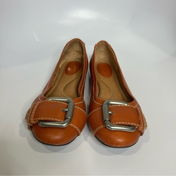 Fossil cognac leather flats shoes size 7.5 buckle Y2K - Picture 2 of 7